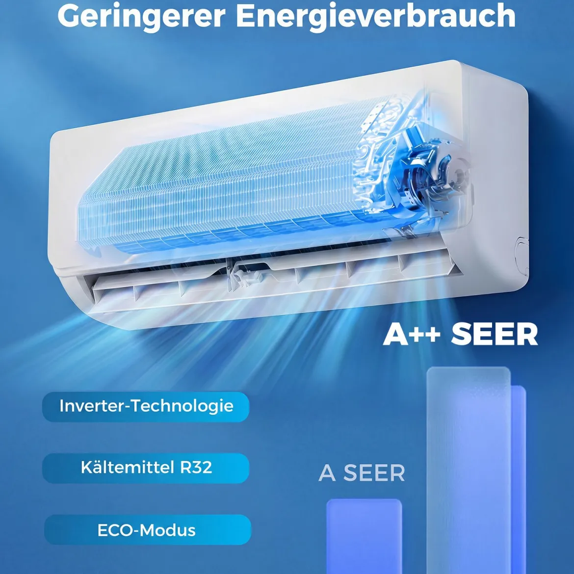 Split Klimaanlage 18000 BTU 3,4kW Inverter Klimagerät mit Heizfunktion Air Conditioner mit WiFi & App