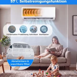 Split Klimaanlage 12000BTU (3,4 kW) mit Heizfunktion Klimasplittgeräte leise mit Kältemittel R32 & Montagematerial