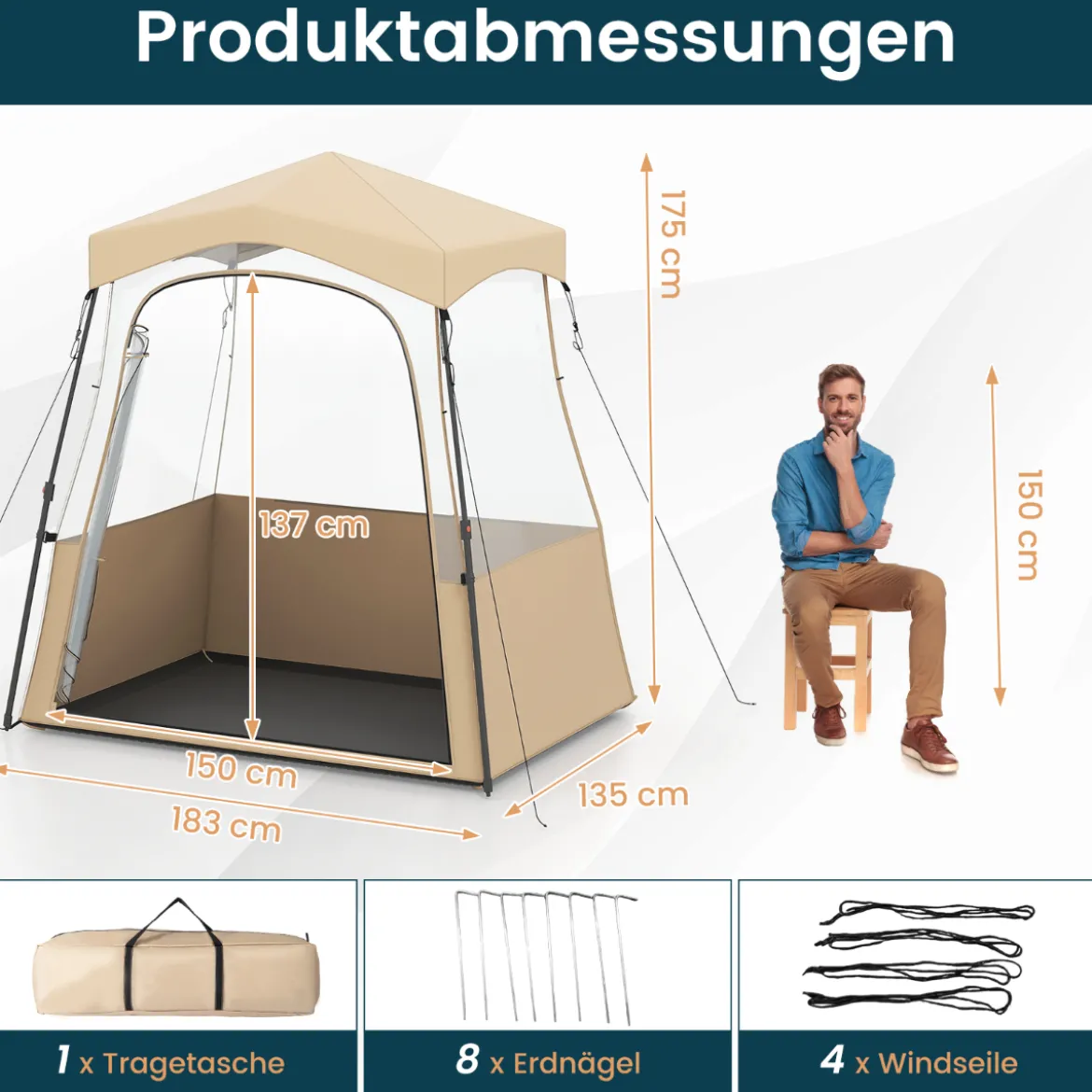 Sportzelt Transparentes Zelt mit klarer Sicht & Robustes Gestell & Tragetasche 183 x 135 x 175 cm