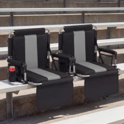 Stadionsitz mit Rückenlehne Klappbarer Tribünenstuhl mit Aufbewahrungstasche & Getränkehalter Grau/Rot