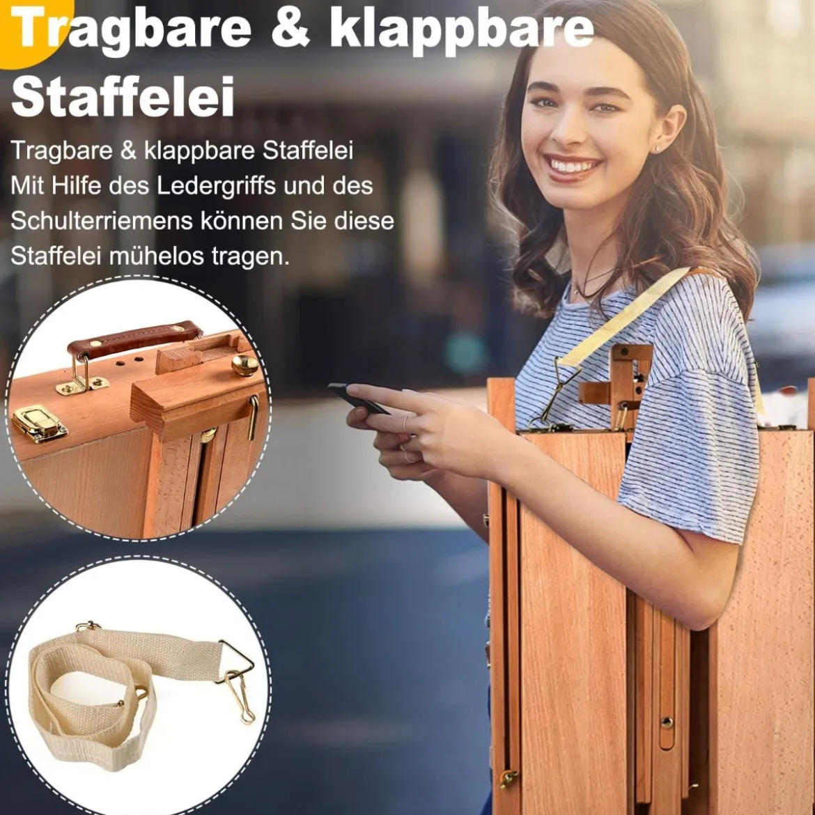 Staffelei mit Ablage und Schublade Künstlerstaffelei Buchenholz tragbar 71 x 114 x 183 cm Natur