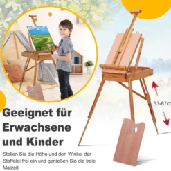 Staffelei mit Ablage und Schublade Künstlerstaffelei Buchenholz tragbar 71 x 114 x 183 cm Natur