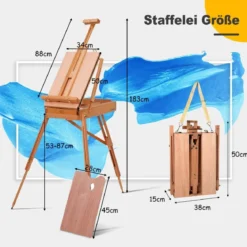 Staffelei mit Ablage und Schublade Künstlerstaffelei Buchenholz tragbar 71 x 114 x 183 cm Natur