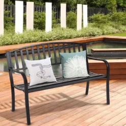 Stahl-Gartenbank Terrassenbank mit Streifendesign robuster Stahlrahmen