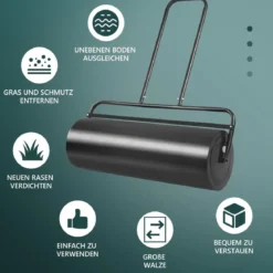 Stahl Rasenroller mit Wasser und Sand Walze Rasenroller mit schwerer Walze Handwalze mit U-förmigem Griff Schwarz