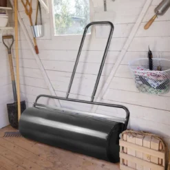 Stahl Rasenroller mit Wasser und Sand Walze Rasenroller mit schwerer Walze Handwalze mit U-förmigem Griff Schwarz