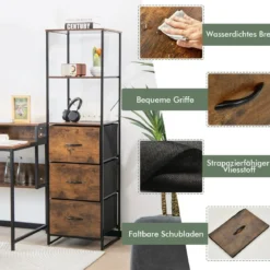 Standregal Bücherregal Aufbewahrungsschrank mit Schubladen 43 x 39 x 156 cm Braun