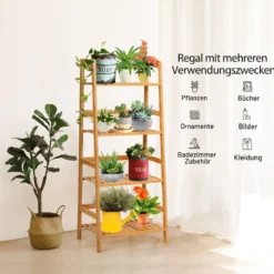 Standregal mit 4 Ebenen Leiterregal aus Bambus Bücherregal Pflanzenregal Balkonregal 48 x 32 x 115 cm Natur