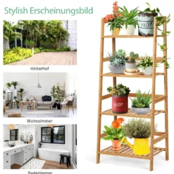 Standregal mit 4 Ebenen Leiterregal aus Bambus Bücherregal Pflanzenregal Balkonregal 48 x 32 x 115 cm Natur