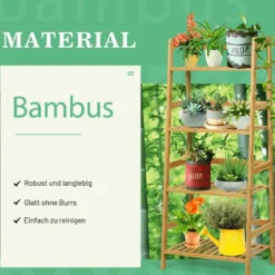Standregal mit 4 Ebenen Leiterregal aus Bambus Bücherregal Pflanzenregal Balkonregal 48 x 32 x 115 cm Natur