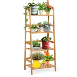 Standregal mit 4 Ebenen Leiterregal aus Bambus Bücherregal Pflanzenregal Balkonregal 48 x 32 x 115 cm Natur