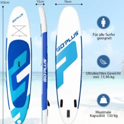 Stand Up Paddle Board Aufblasbares SUP Board mit Premium-Zubehör 335 x 76 x 15 cm Blau + Weiß