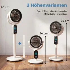 Standventilator 54-96 cm Höhenverstellbarer Ventilator mit 8 Stufen 12 Stunden Timer Weiß