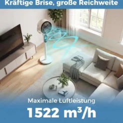 Standventilator 54-96 cm Höhenverstellbarer Ventilator mit 8 Stufen 12 Stunden Timer Weiß