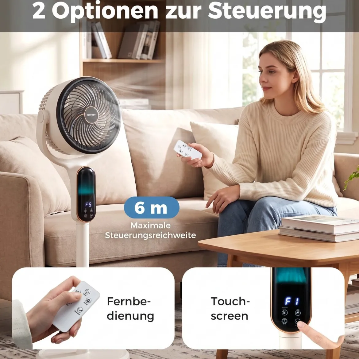 Standventilator 54-96 cm höhenverstellbarer Ventilator mit 8 Stufen 12 Stunden Timer Grau