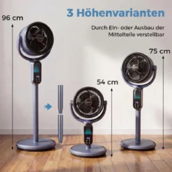 Standventilator 54-96 cm höhenverstellbarer Ventilator mit 8 Stufen 12 Stunden Timer Grau