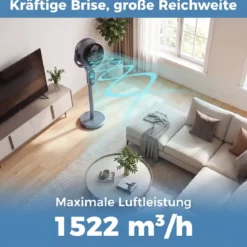 Standventilator 54-96 cm höhenverstellbarer Ventilator mit 8 Stufen 12 Stunden Timer Grau