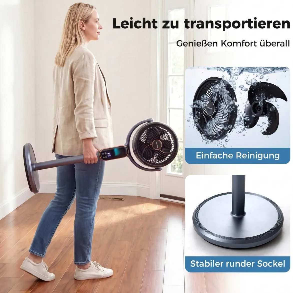 Standventilator 54-96 cm höhenverstellbarer Ventilator mit 8 Stufen 12 Stunden Timer Grau