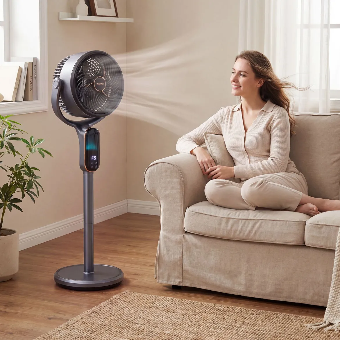 Standventilator 54-96 cm höhenverstellbarer Ventilator mit 8 Stufen 12 Stunden Timer Grau