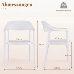 Stapelbare Esszimmerstühle bis 150 kg Belastbar Küchenstuhl aus Kunststoff Stapelstühle Weiß