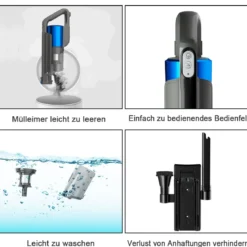Staubsauger kabellos ultraleicht 6-in-1 Handstaubsauger hohe Saugkraft mit Lithium-Akku Blau