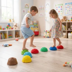 8 Stück Balanciersteine Halbrund Yoga-Bälle aus PVC mit Rutschfester Oberfläche für Kinder ab 3 Jahren Bunt