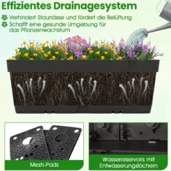 6 Stück Blumenkästen mit Drainagesystem Pflanzkästen Vertikales Hochbeet Pflanzkübel Schwarz