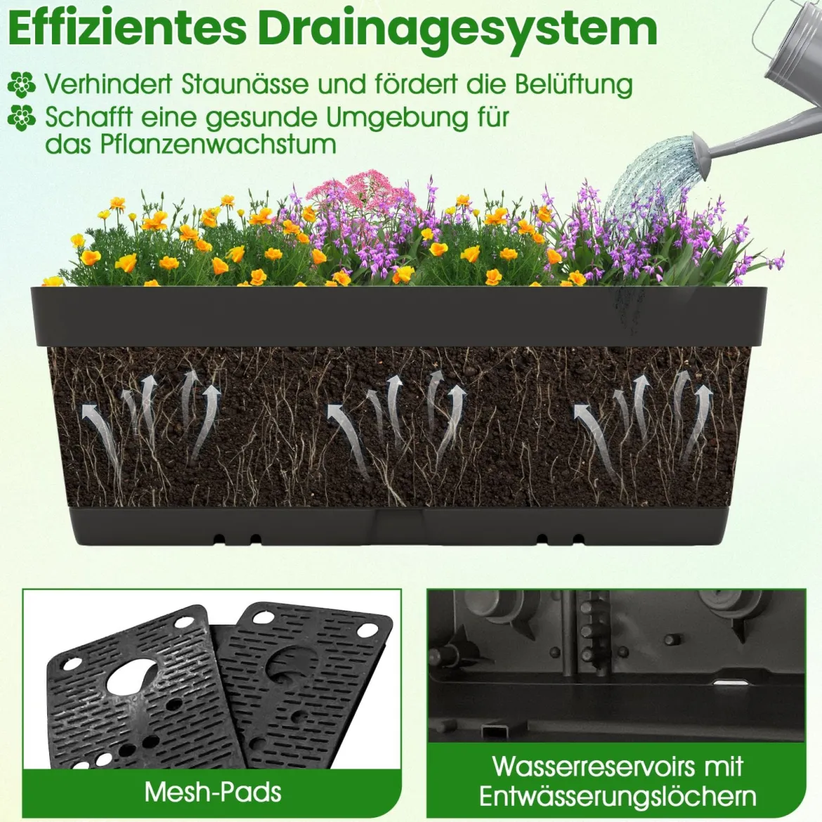 6 Stück Blumenkästen mit Drainagesystem Pflanzkästen Vertikales Hochbeet Pflanzkübel Schwarz