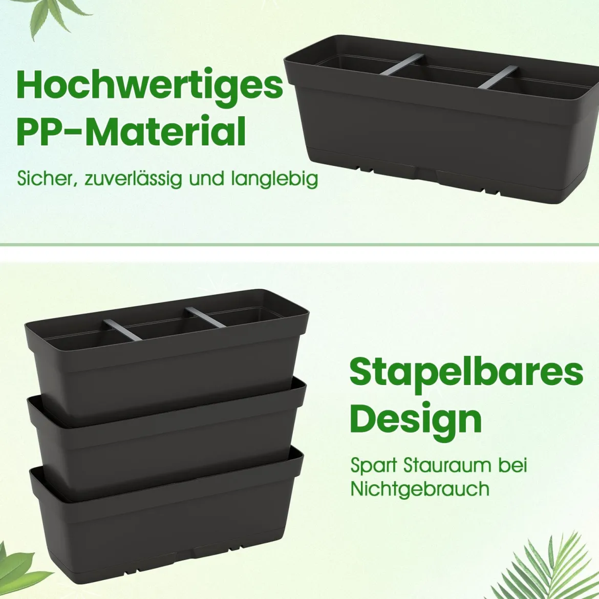 6 Stück Blumenkästen mit Drainagesystem Pflanzkästen Vertikales Hochbeet Pflanzkübel Schwarz