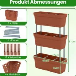 6 Stück Blumenkästen mit Drainagesystem Pflanzkästen Vertikales Hochbeet Pflanzkübel Braun