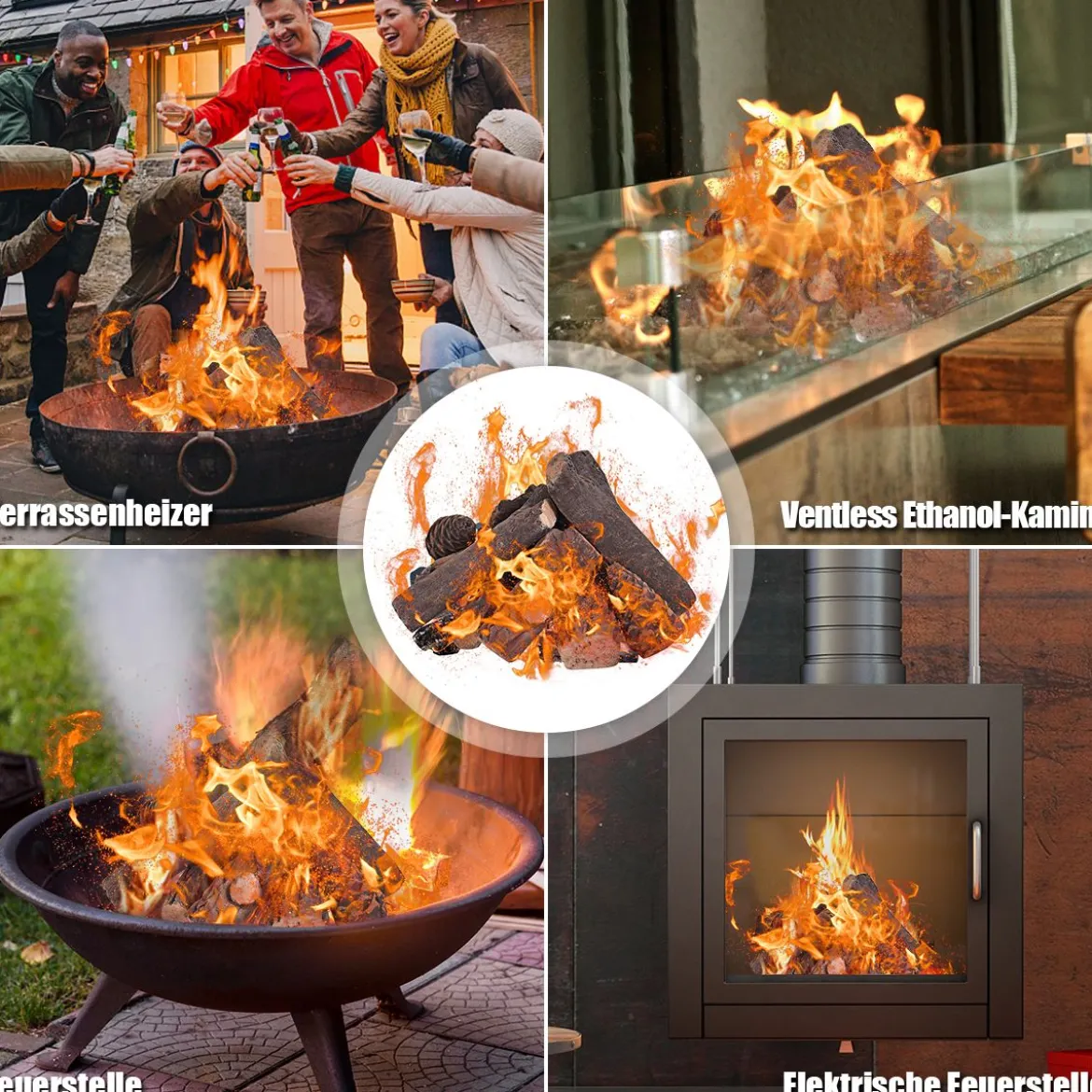 9 Stück Gas-Kamin Scheite Künstliche Brennholz aus Keramik für Propan- & Gasöfen & Elektrokamin
