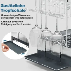 2-stöckiger Abtropfgestell Abtropfständer aus Metall mit Haltern für Gläser Teller Schüsseln Tassen Silber