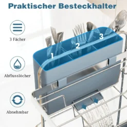 2-stöckiger Abtropfgestell Abtropfständer aus Metall mit Haltern für Gläser Teller Schüsseln Tassen Silber