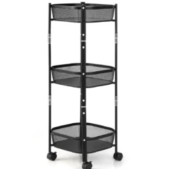 3-Stöckiger Allzweck-Rollwagen Obst- oder Gemüsekorbständer 37,5 x 37,5 x 87 cm Schwarz