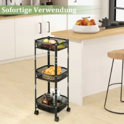 3-Stöckiger Allzweck-Rollwagen Obst- oder Gemüsekorbständer 37,5 x 37,5 x 87 cm Schwarz