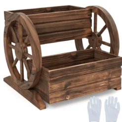 2-stöckiger Blumenkasten holz rustikale Holzwagen-Pflanzkübel mit Ablauflöchern Kaffee