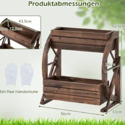 2-stöckiger Blumenkasten rustikaler Holz-Wagen-Pflanzkasten mit Ablauföffnungen Kaffee