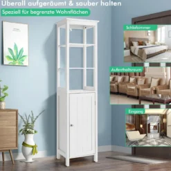 5-stöckiger Hochschrank schmal freistehender Badezimmerschrank für Wohnzimmer Badezimmer 40 x 32 x 161,5 cm Weiß/Grau/Schwarz