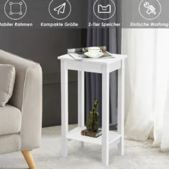 2-stöckiger hoher Beistelltisch Rechteckiger Couchtisch holz Weiß