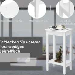 2-stöckiger hoher Beistelltisch Rechteckiger Couchtisch holz Weiß