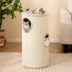 4-stöckiger Katzenkratzbaum Mehrstöckiges Katzenhaus mit Sisal-Kratzbrett Kuscheligem Schlafplatz Beige