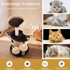 6-Stöckiger Kratzbaum Katzenbaum mit Sisalpfosten für Ruhe und Spaß für Kätzchen Kaffee
