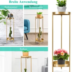 2-stöckiger Pflanzenständer aus Metall Moderner Blumenständer mit Ablage 25 x 80 cm Golden