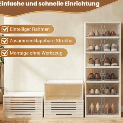 6 Stöckiger Schuhschrank für 12 Paar Schuhe mit Magnetischen Türen Freistehendes Schuhregal
