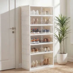 6 Stöckiger Schuhschrank für 12 Paar Schuhe mit Magnetischen Türen Freistehendes Schuhregal