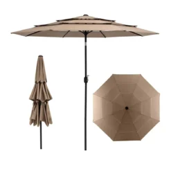 3-Stöckiger Terrassenschirm Doppelt Belüfteter Außenschirm 306 x 306 x 252 cm Braun