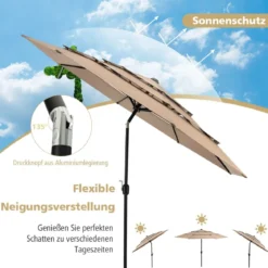 3-Stöckiger Terrassenschirm Doppelt Belüfteter Außenschirm 306 x 306 x 252 cm Braun