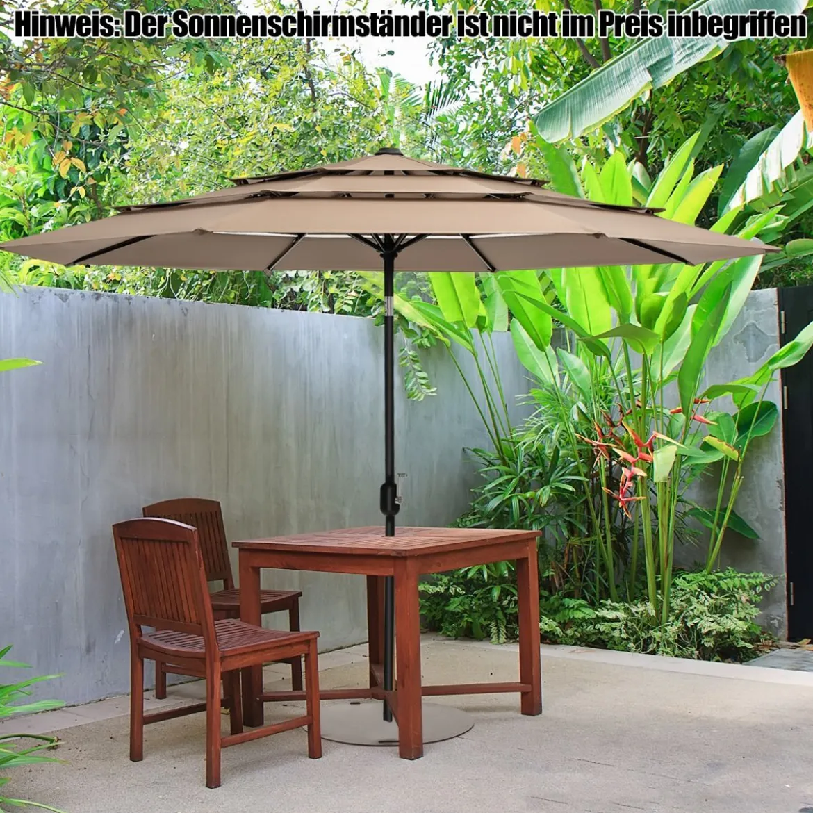 3-Stöckiger Terrassenschirm Doppelt Belüfteter Außenschirm 306 x 306 x 252 cm Braun