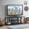 3-Stöckiger TV Ständer mit Massivem Metallrahmen und Offenen Spanplattenregalen Schwarz