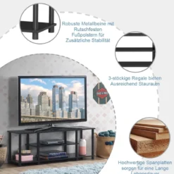 3-Stöckiger TV Ständer mit Massivem Metallrahmen und Offenen Spanplattenregalen Schwarz